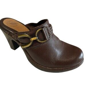 Nurture by Lamaze Dark Brown Leather Heeled Mule Clogs with Gold Hardware